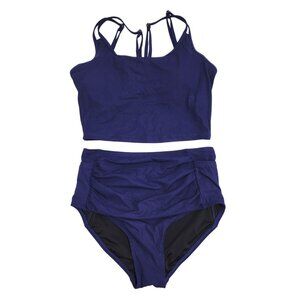 Charmo Womens High-Waisted Bikini Set Strappy Back UPF Protection Size S